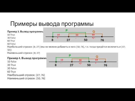 Пример 3. Вывод программы: 10 True 30 False 60 True 60 False