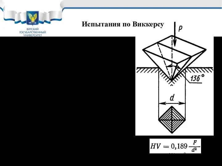 Наконечник – алмазная пирамидка с квадратным основанием и углом при вершине 136о