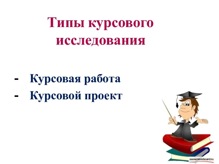 Типы курсового исследования Курсовая работа Курсовой проект