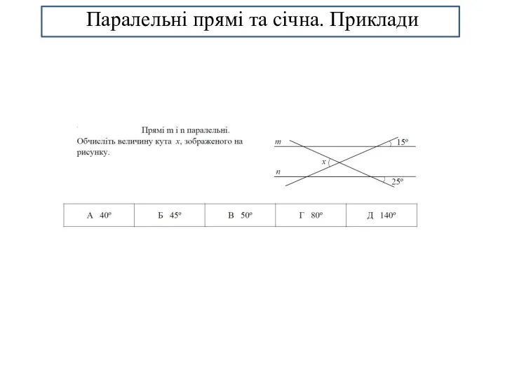 Паралельні прямі та січна. Приклади