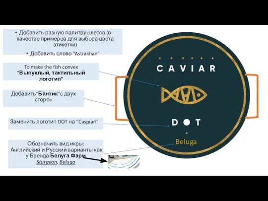 Заменить логотип DOT на “Caspiari” Добавить разную палитру цветов (в качестве примеров