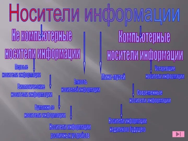 Носители информации Не компьютерные носители информации Компьютерные носители информации Первые носители информации