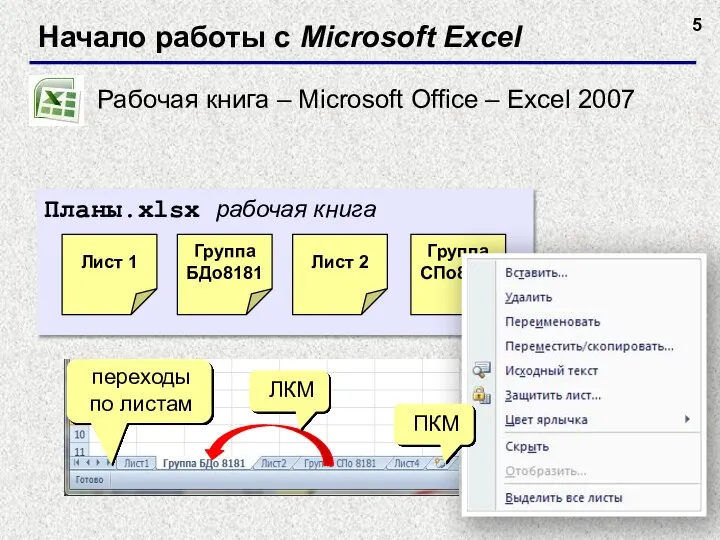 Начало работы с Microsoft Excel Рабочая книга – Microsoft Office – Excel