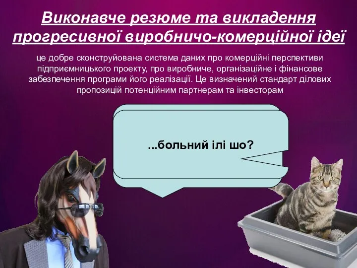 Виконавче резюме та викладення прогресивної виробничо-комерційної ідеї це добре сконструйована система даних