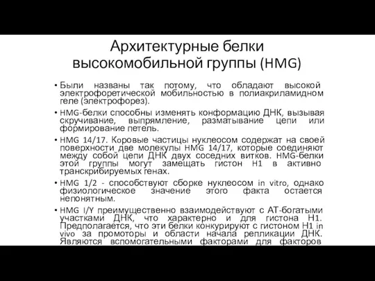 Архитектурные белки высокомобильной группы (HMG) Были названы так потому, что обладают высокой