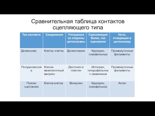 Сравнительная таблица контактов сцепляющего типа