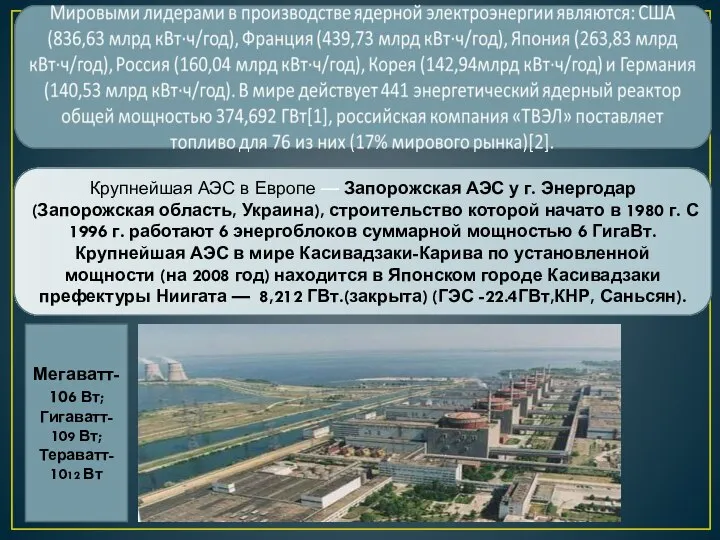 Крупнейшая АЭС в Европе — Запорожская АЭС у г. Энергодар (Запорожская область,