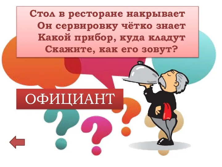 Стол в ресторане накрывает Он сервировку чётко знает Какой прибор, куда кладут