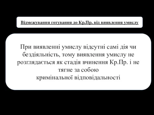 Відмежування готування до Кр.Пр. від виявлення умислу При виявленні умислу відсутні самі