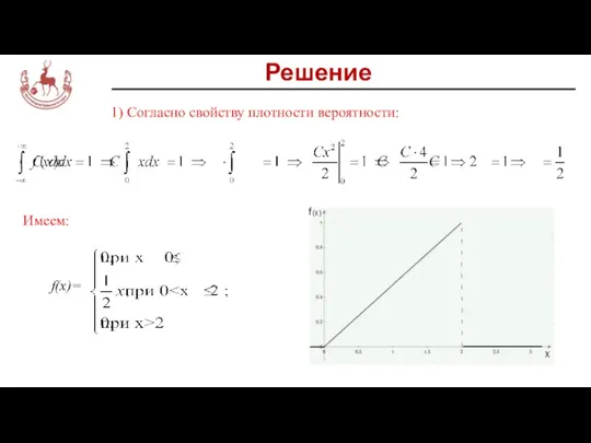 Решение 1) Согласно свойству плотности вероятности: Имеем: