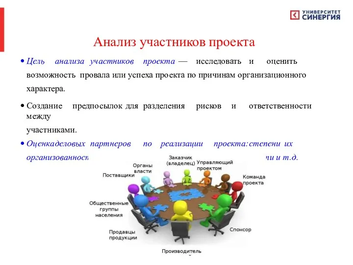 Анализ участников проекта Цель анализа участников проекта — исследовать и оценить возможность