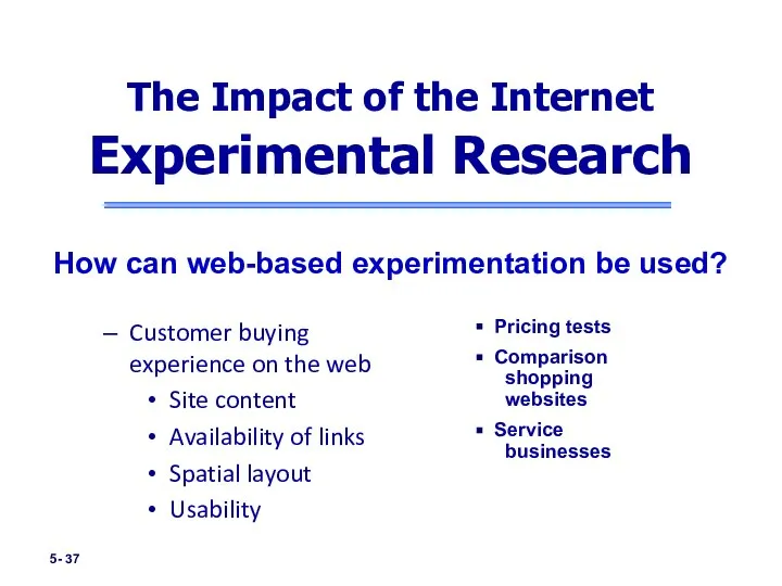 5- Customer buying experience on the web Site content Availability of links