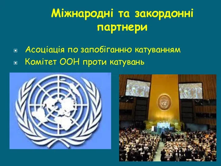 Міжнародні та закордонні партнери Асоціація по запобіганню катуванням Комітет ООН проти катувань