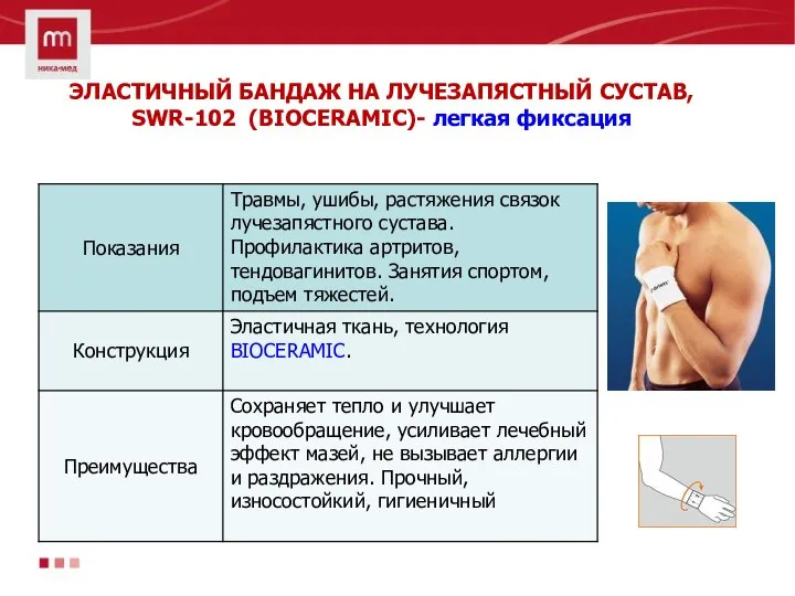 ЭЛАСТИЧНЫЙ БАНДАЖ НА ЛУЧЕЗАПЯСТНЫЙ СУСТАВ, SWR-102 (BIOCERAMIC)- легкая фиксация