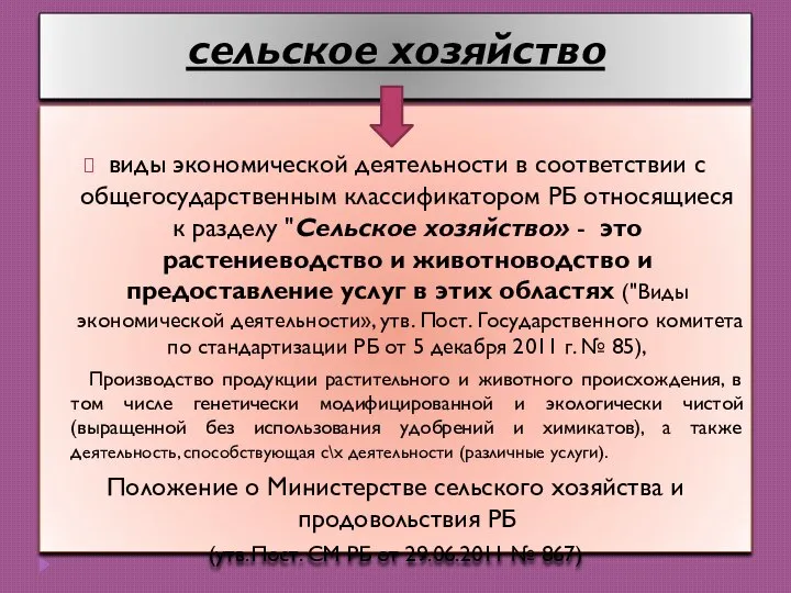 сельское хозяйство виды экономической деятельности в соответствии с общегосударственным классификатором РБ относящиеся