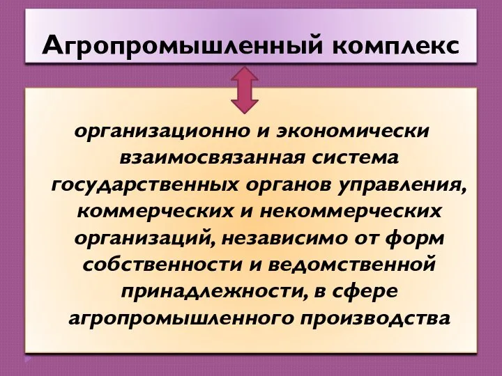 Агропромышленный комплекс организационно и экономически взаимосвязанная система государственных органов управления, коммерческих и