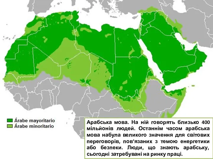 Арабська мова. На ній говорять близько 400 мільйонів людей. Останнім часом арабська