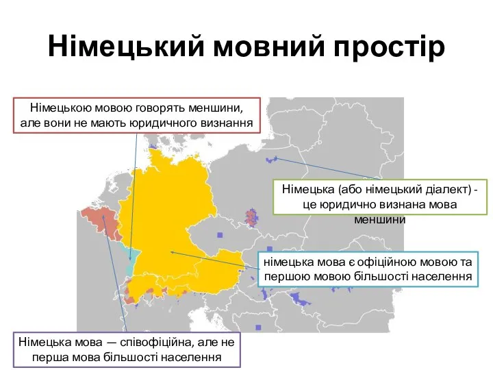 Німецький мовний простір Німецькою мовою говорять меншини, але вони не мають юридичного