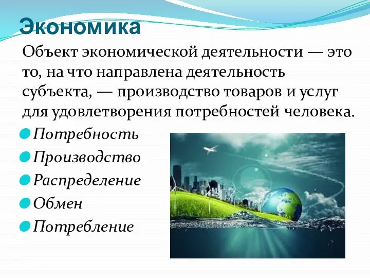 Объект экономической деятельности — это то, на что направлена деятельность субъекта, —