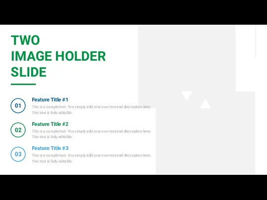 TWO IMAGE HOLDER SLIDE Feature Title #1 This is a sample text.