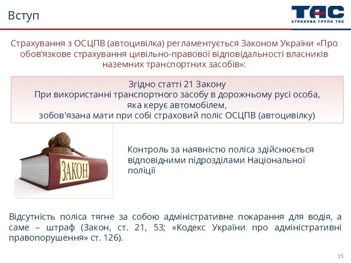 Вступ Відсутність поліса тягне за собою адміністративне покарання для водія, а саме