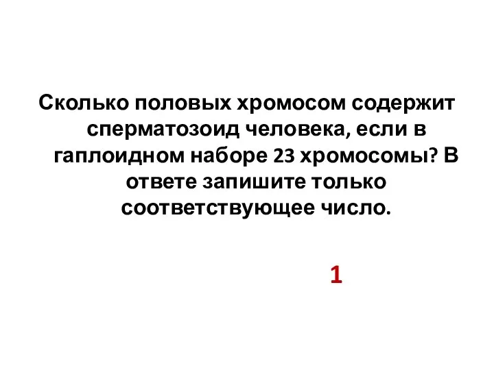 Сколько половых хромосом содержит сперматозоид человека, если в гаплоидном наборе 23 хромосомы?