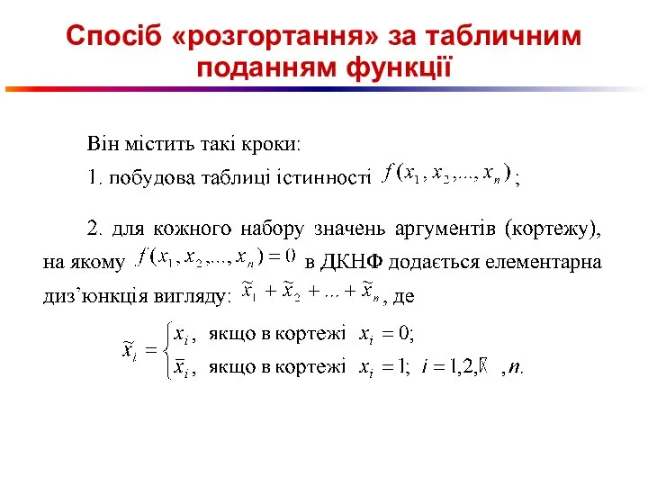 Спосіб «розгортання» за табличним поданням функції