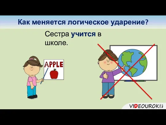 Как меняется логическое ударение? Сестра учится в школе.