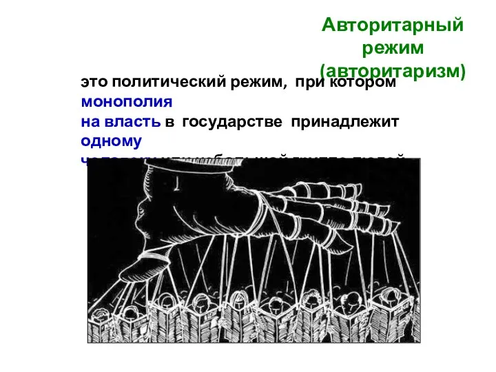 Авторитарный режим (авторитаризм) это политический режим, при котором монополия на власть в