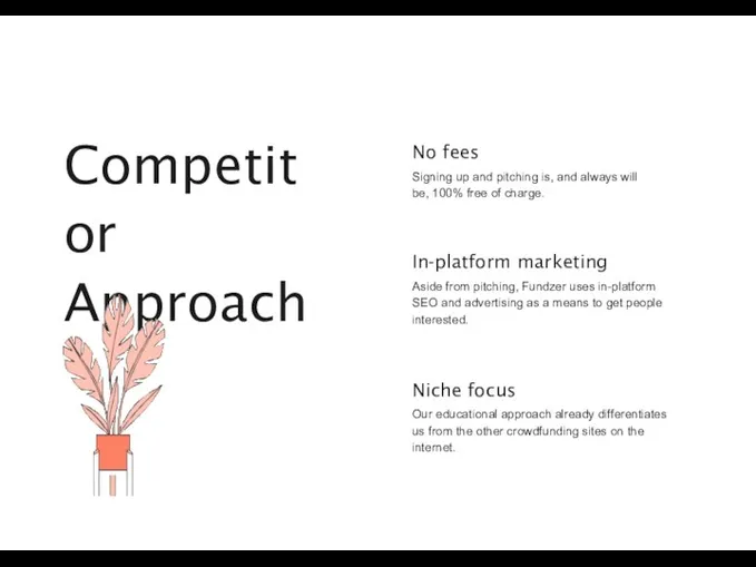 Competitor Approach No fees Signing up and pitching is, and always will