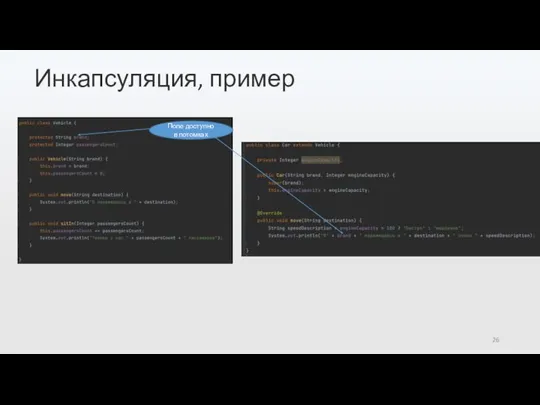 Инкапсуляция, пример Поле доступно в потомках