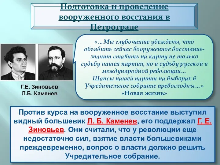 Подготовка и проведение вооруженного восстания в Петрограде Против курса на вооруженное восстание