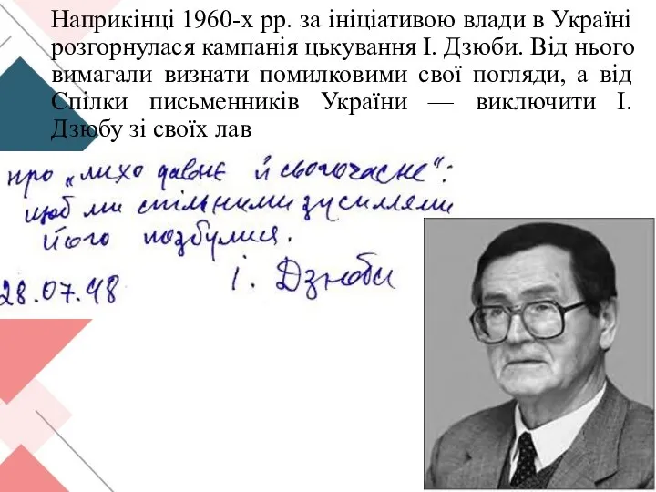Наприкінці 1960-х рр. за ініціативою влади в Україні розгорнулася кампанія цькування І.