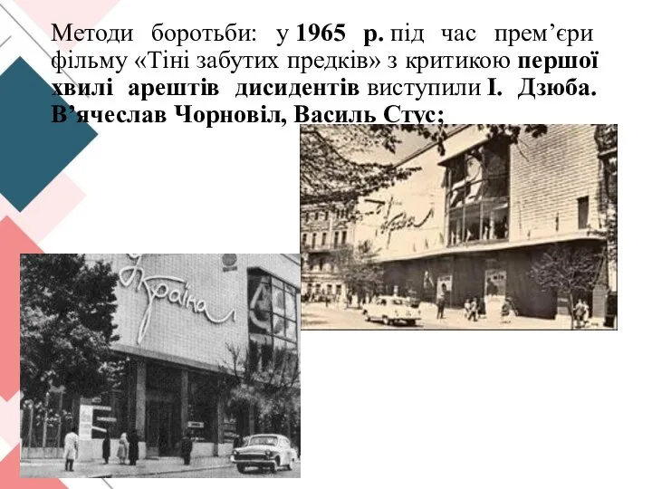 Методи боротьби: у 1965 р. під час прем’єри фільму «Тіні забутих предків»