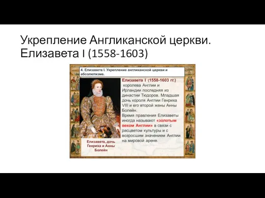 Укрепление Англиканской церкви. Елизавета I (1558-1603)