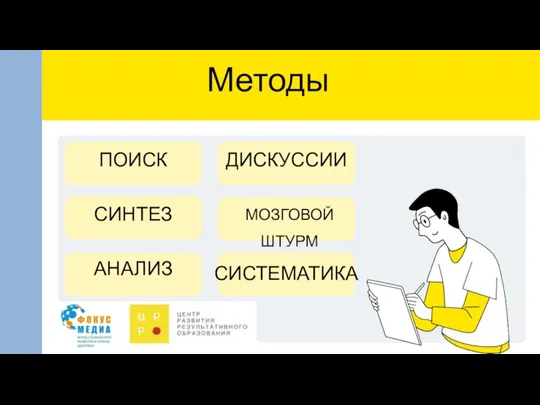 Методы ПОИСК СИНТЕЗ АНАЛИЗ ДИСКУССИИ МОЗГОВОЙ ШТУРМ СИСТЕМАТИКА