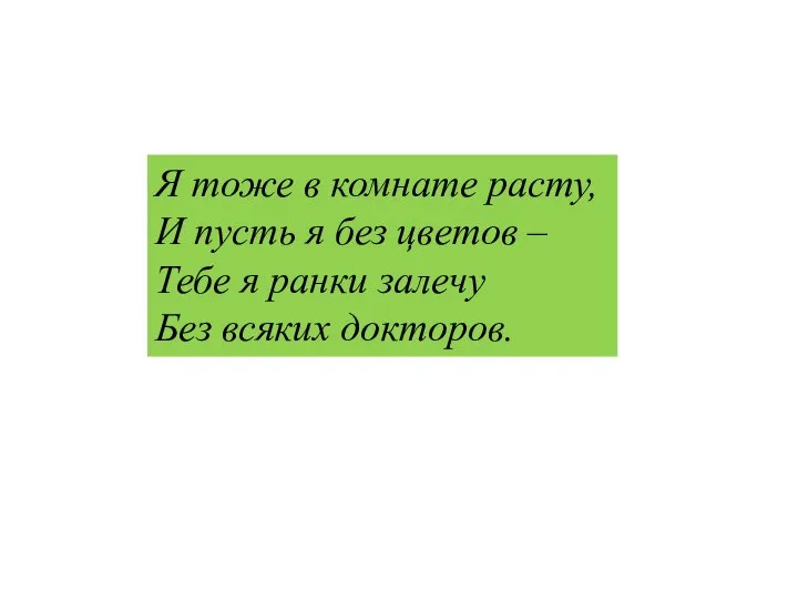 Я тоже в комнате расту, И пусть я без цветов – Тебе