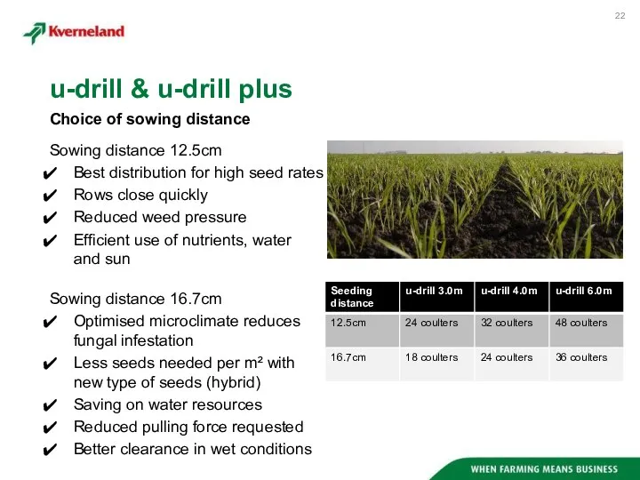 Sowing distance 12.5cm Best distribution for high seed rates Rows close quickly