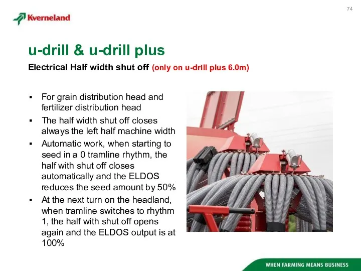 For grain distribution head and fertilizer distribution head The half width shut