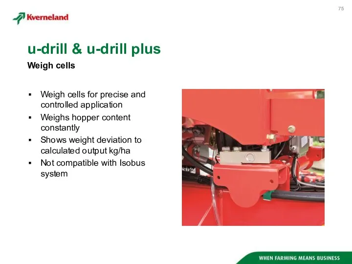 Weigh cells for precise and controlled application Weighs hopper content constantly Shows