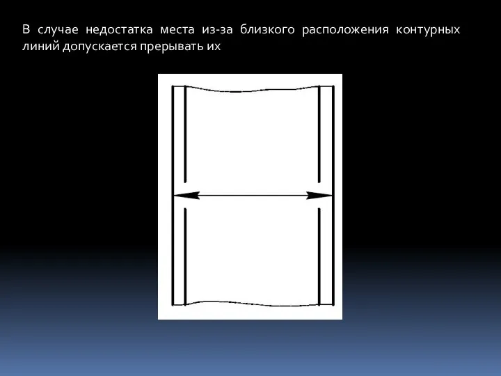 В случае недостатка места из-за близкого расположения контурных линий допускается прерывать их