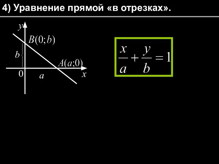 4) Уравнение прямой «в отрезках». a b