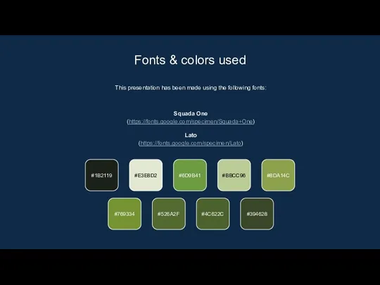 This presentation has been made using the following fonts: Squada One (https://fonts.google.com/specimen/Squada+One)