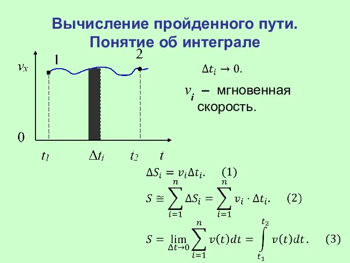 Вычисление пройденного пути. Понятие об интеграле vi – мгновенная скорость.