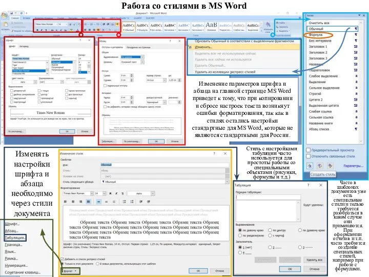 Работа со стилями в MS Word Изменять настройки шрифта и абзаца необходимо