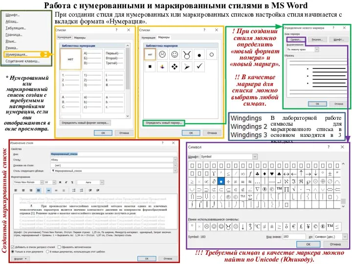 Работа с нумерованными и маркированными стилями в MS Word При создании стиля