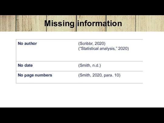 Missing information