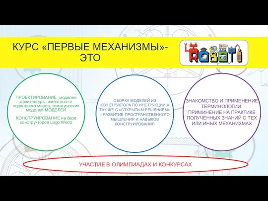 КУРС «ПЕРВЫЕ МЕХАНИЗМЫ»-ЭТО ПРОЕКТИРОВАНИЕ моделей архитектуры, животного и подводного миров, тематических моделей