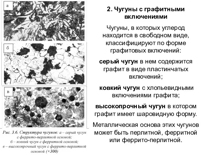 2. Чугуны с графитными включениями Чугуны, в которых углерод находится в свободном