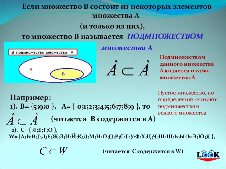 На диаграмме Эйлера-Венна утверждение "множество А является подмножеством множество В" изображают так